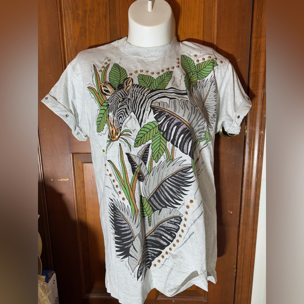 Vintage P.G.B beaded zebra graphic shirt